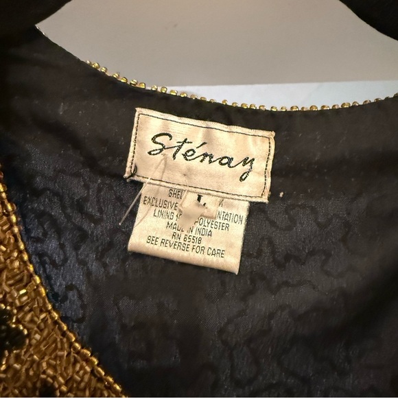 Vintage Stenay 100% Silk Black Gold Beaded Long Sleeve Blouse Evening Elegant LG - Picture 7 of 13